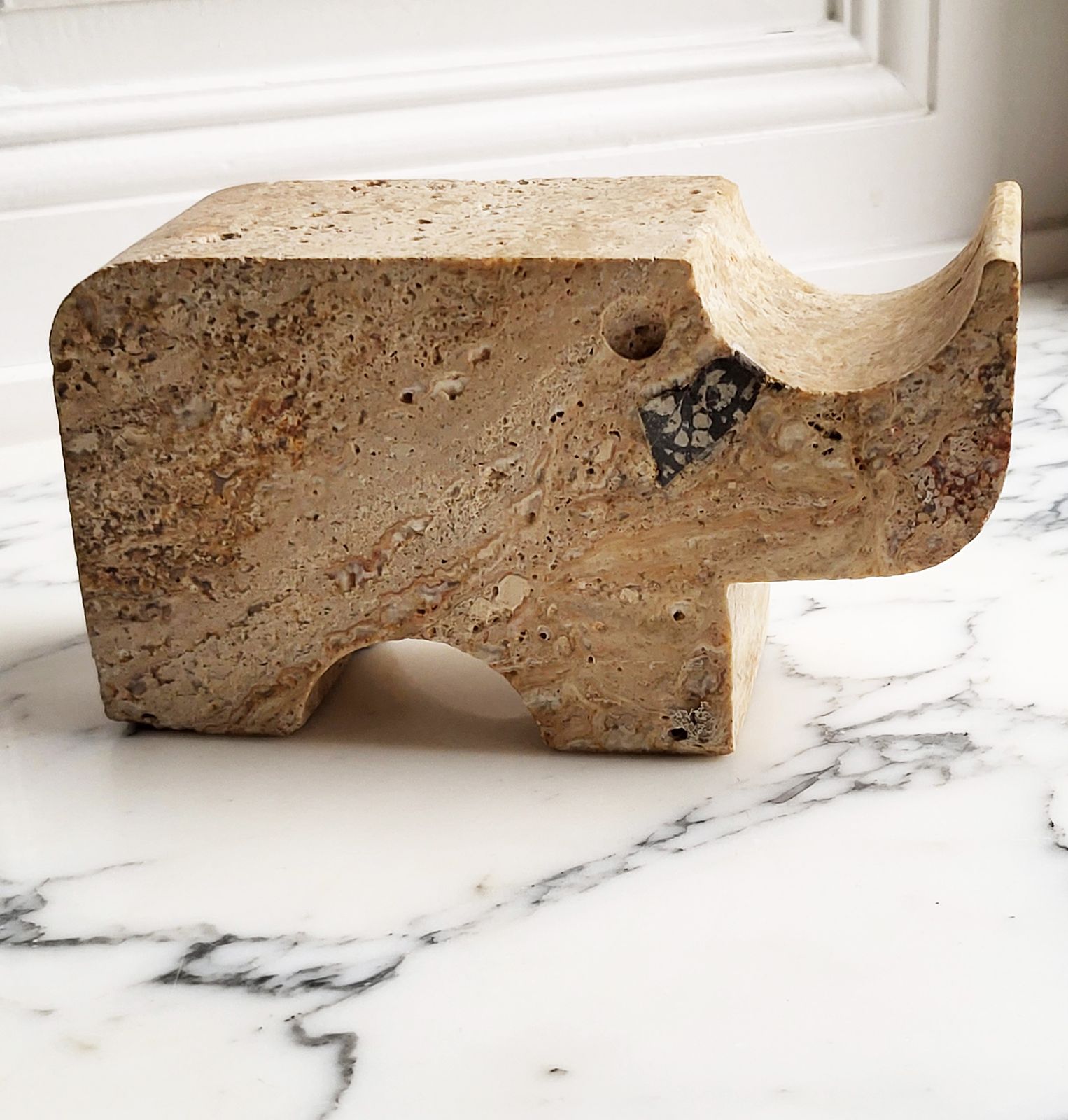 Travertine Rhino Sculpture By Enzo Mari For Fratelli Mannelli, 1970s photo buy