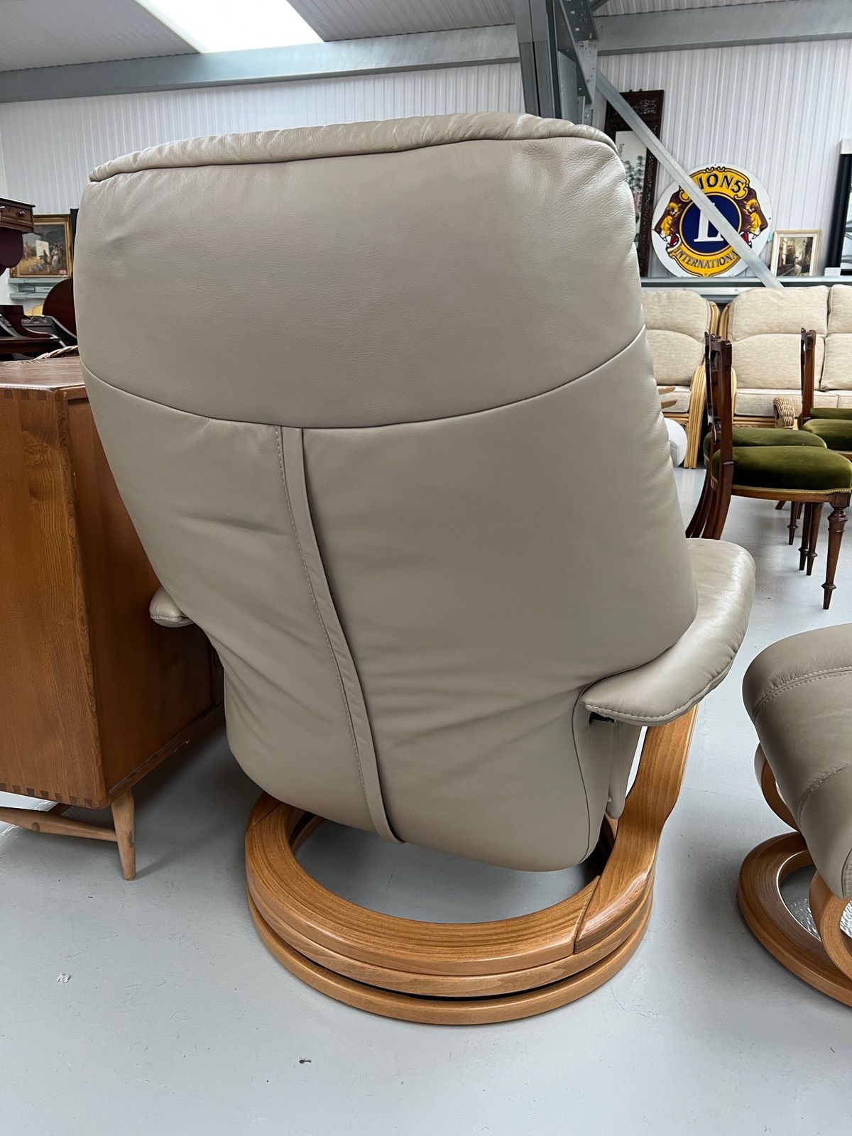 photo for sale Stressless Beige Leather Swivel Recliner Chair And Stool