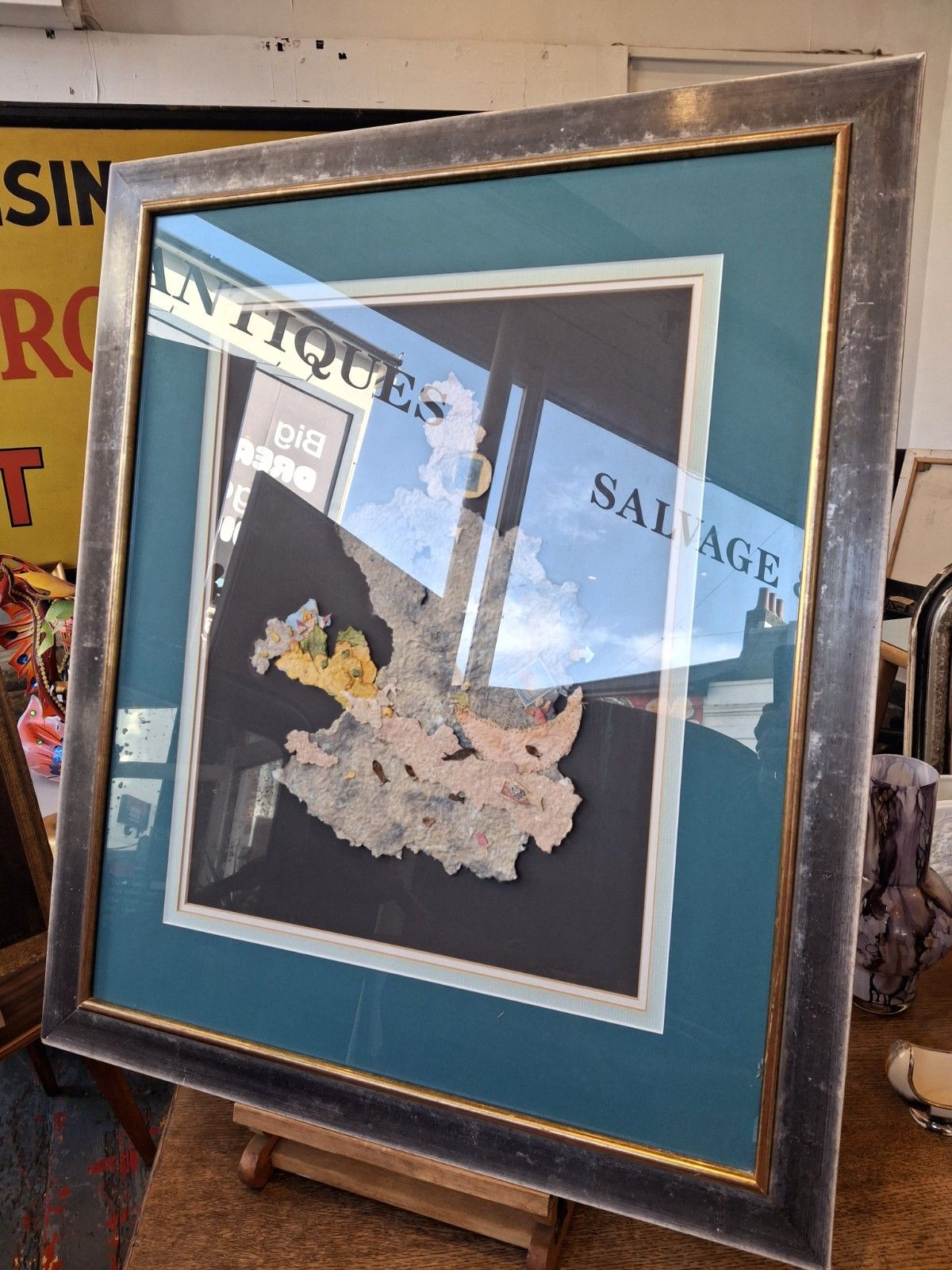 Late 20th Century Framed Mixed Media Artwork Collage photo furniture