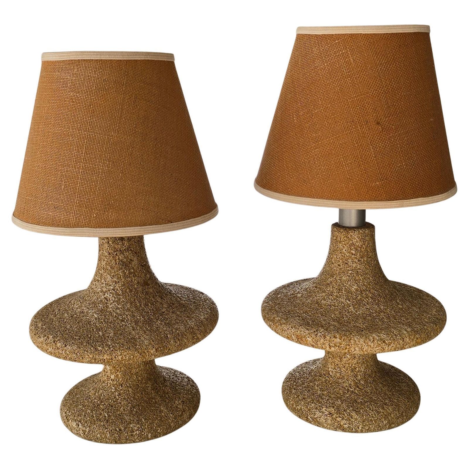 Mid Century Modern Cork Look Stone Lamps, 1970s, Set Of 2 photo furniture