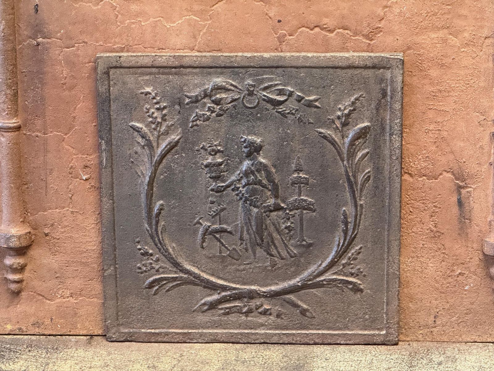 Antique 'Gardening' Fireback' / Backsplash, Neoclassical Period photo for sale