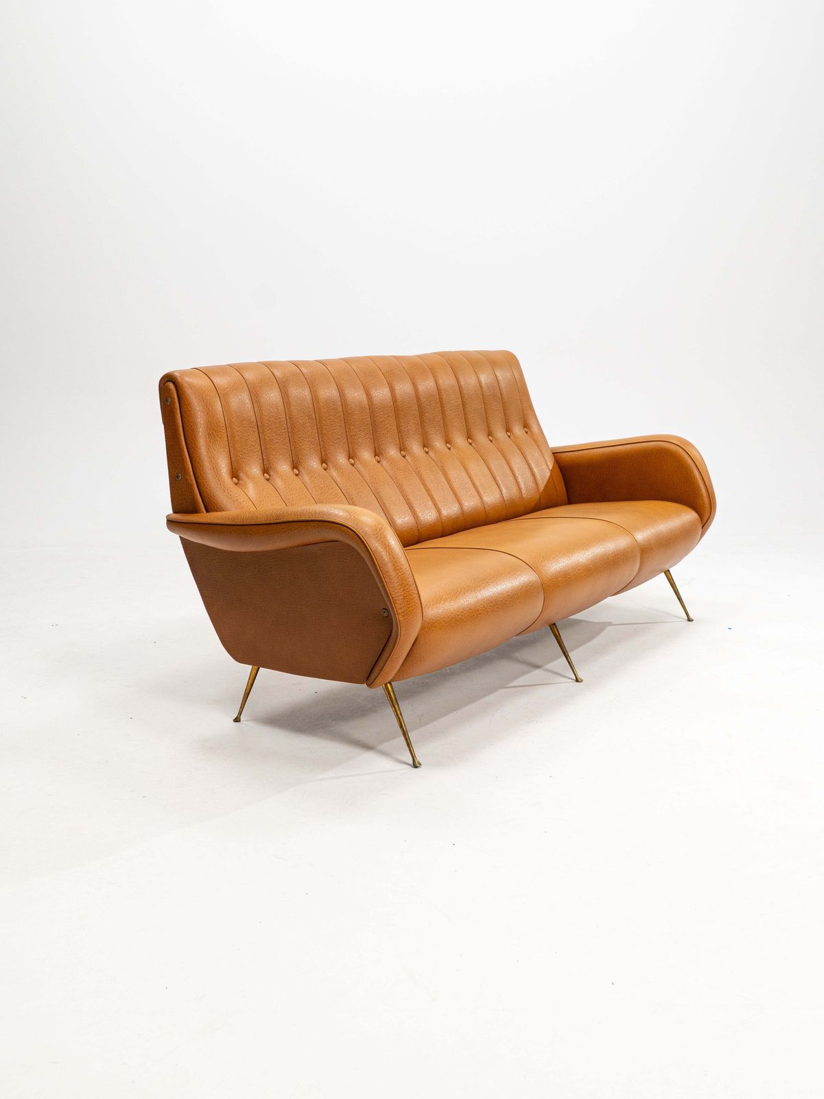 Three Seater Sofa In Skai With Brass Feet In The Style Of Marco Zanuso,1950s photo furniture