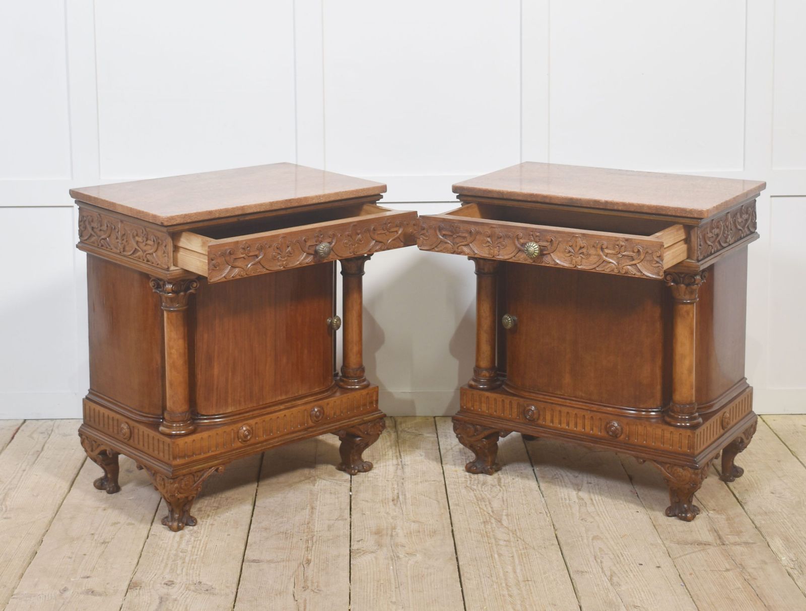 Pair Of Carved Mahogany Bedside Cabinets photo vinterior