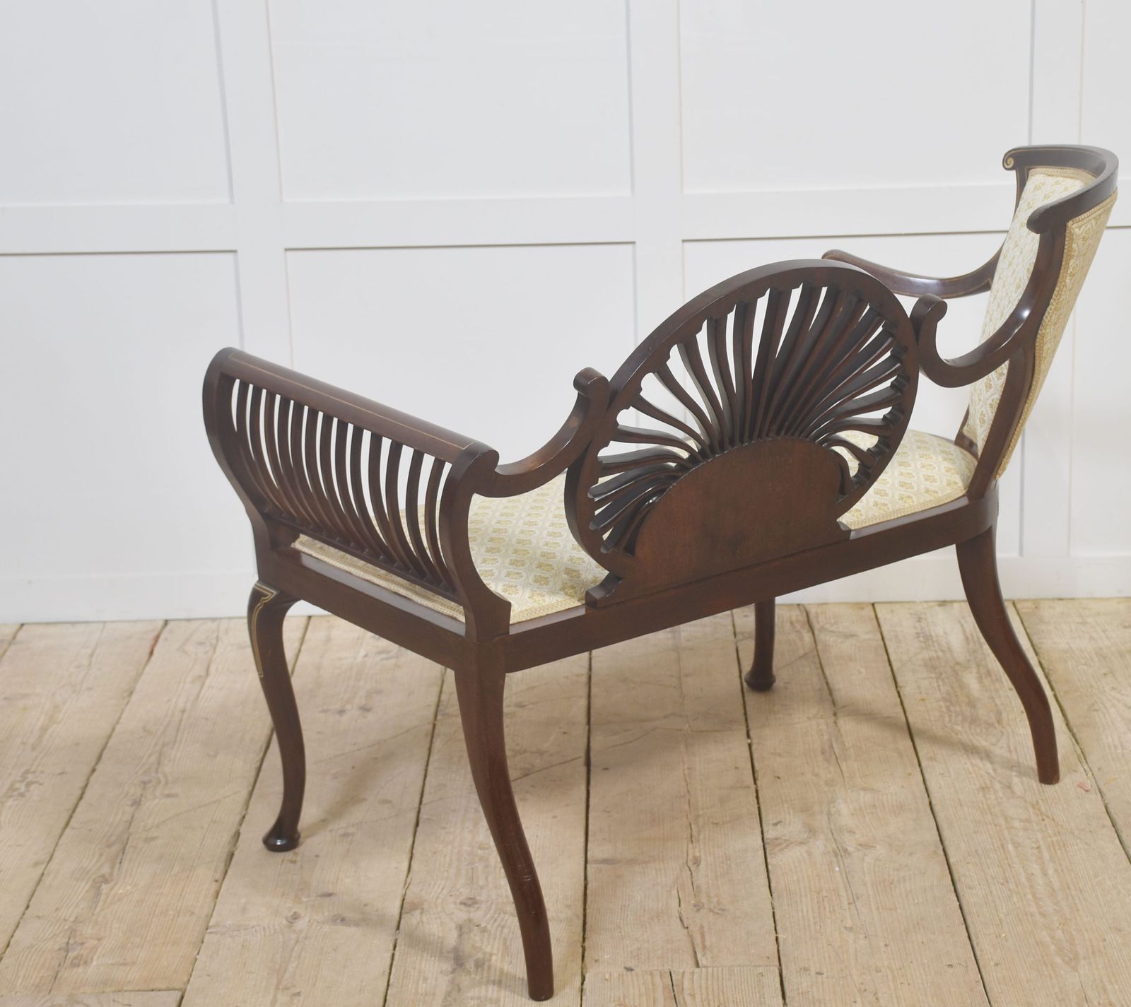 Mahogany Settee With Fan Back And Floral Marquetry photo for sale