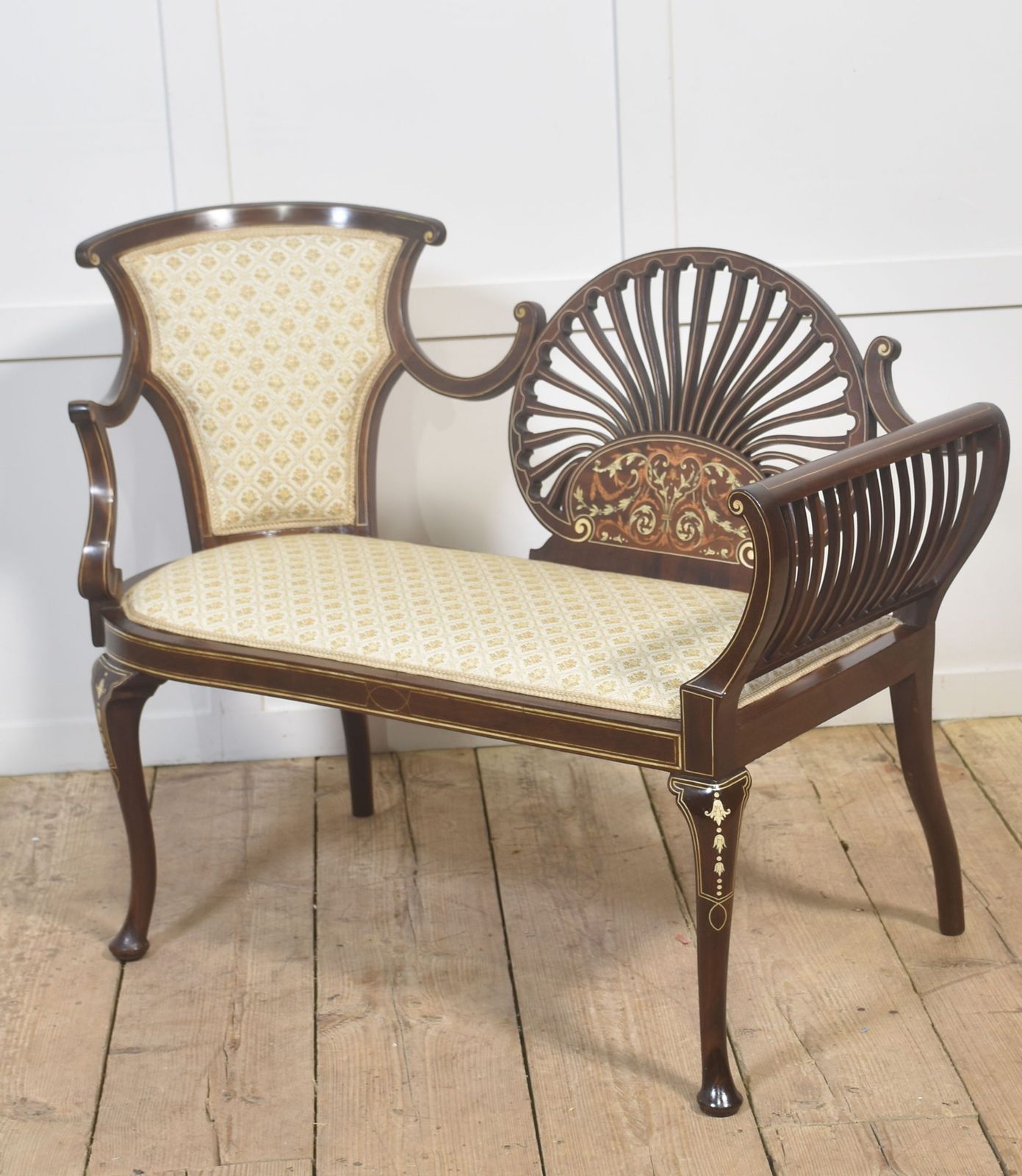 Mahogany Settee With Fan Back And Floral Marquetry photo 1674.0