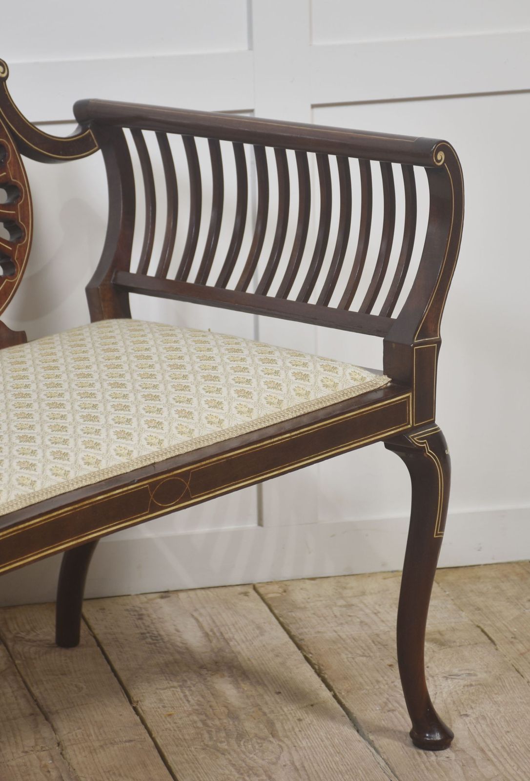 Mahogany Settee With Fan Back And Floral Marquetry photo buy