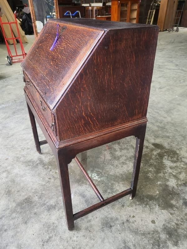 Antique Victorian Oak Bureau Desk Legs Castors Drawers photo vintage