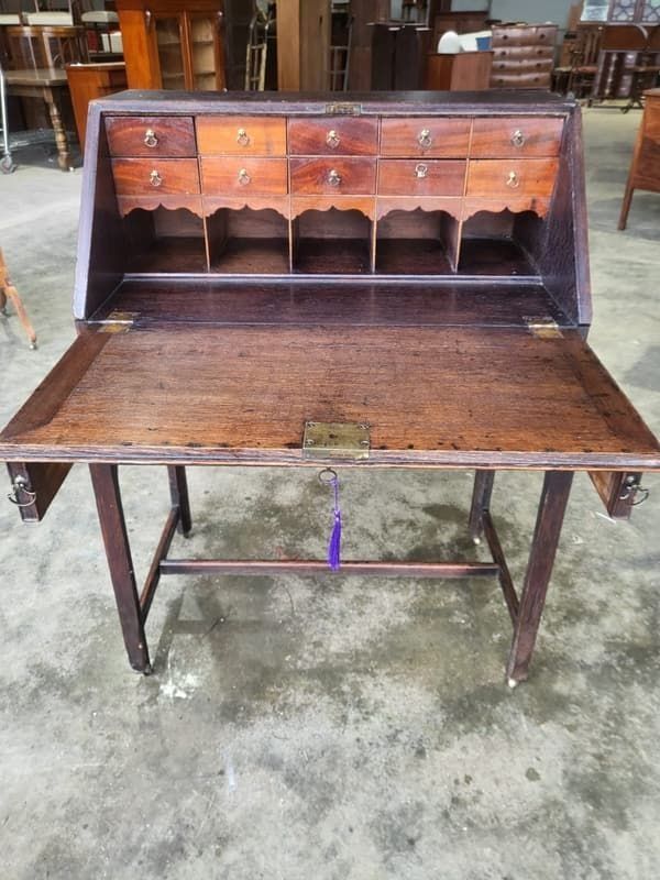 Furniture Antique Victorian Oak Bureau Desk Legs Castors Drawers photo