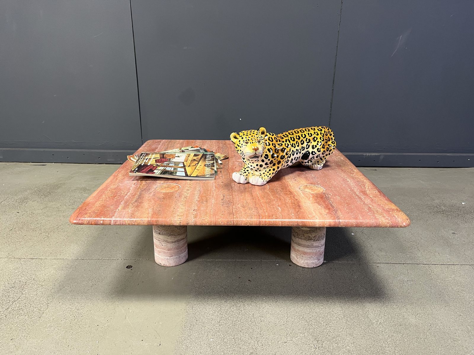 photo furniture Angelo Mangiarotti Red Travertine Coffee Table For Up&Up, Italy