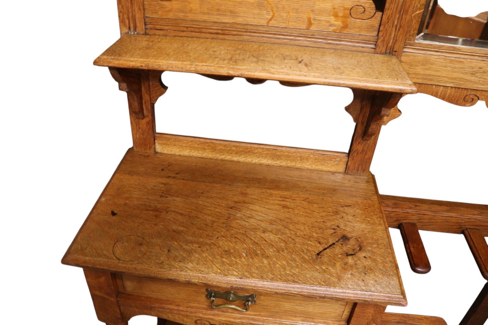 Antique Edwardian Oak Hall Stand Barometer & Mirror Arts & Crafts Style C.1905 photo 295.0