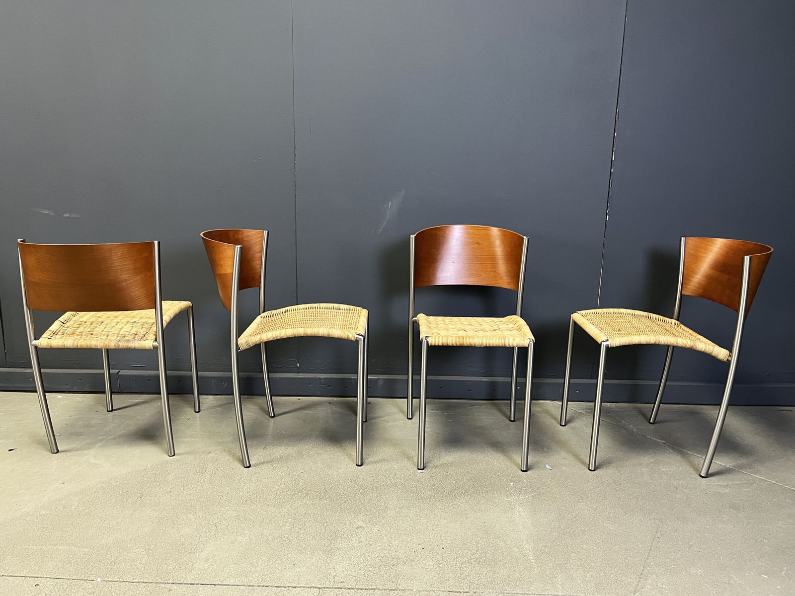Vintage Italian Wicker And Chrome Dining Chairs, 1980s