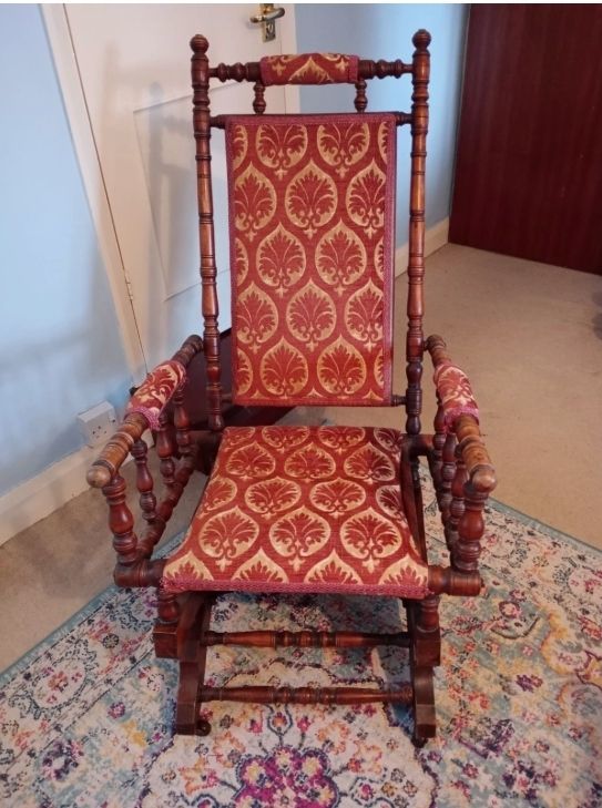 Victorian Arts And Crafts Upholstered Rocking Chair