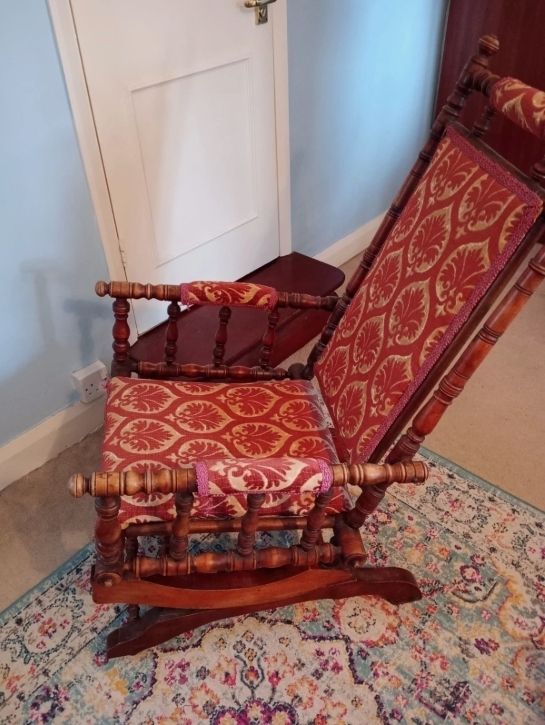 Victorian Arts And Crafts Upholstered Rocking Chair photo for sale