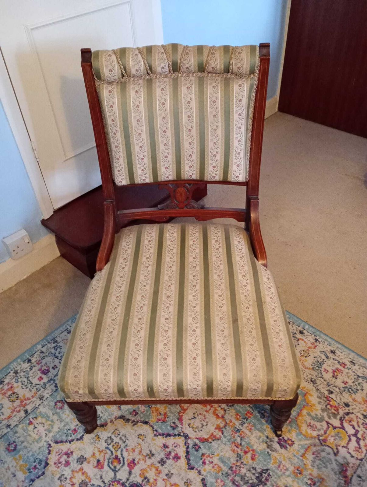 Victorian Arts And Crafts Upholstered Inlaid Parlour/Nursing Chair