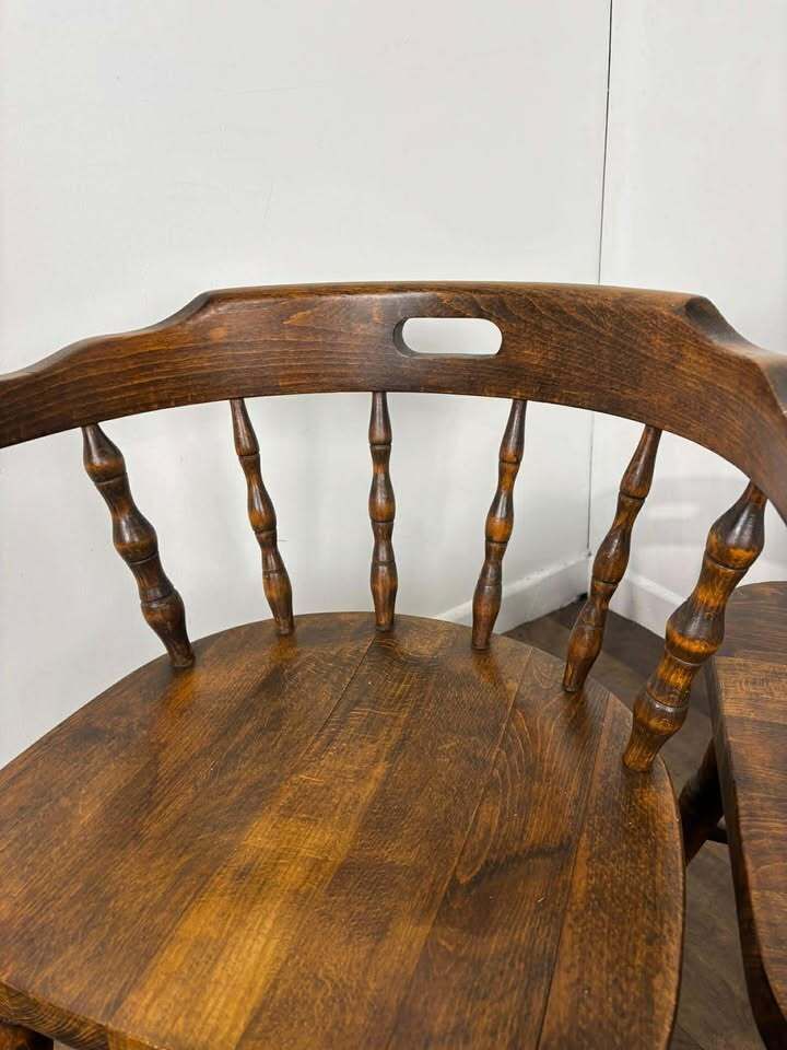 Pair Of Oak Tub Style Spindle Back Chairs photo for sale