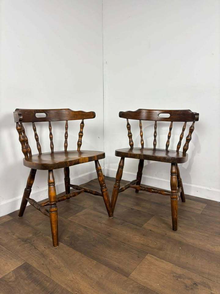 Pair Of Oak Tub Style Spindle Back Chairs photo 229.0