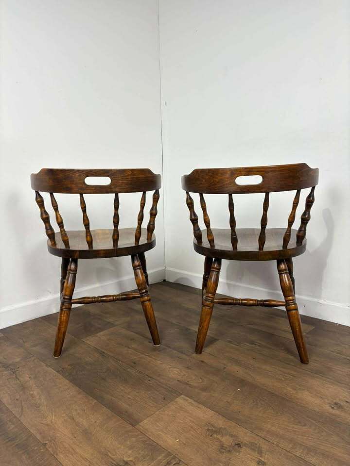photo furniture Pair Of Oak Tub Style Spindle Back Chairs