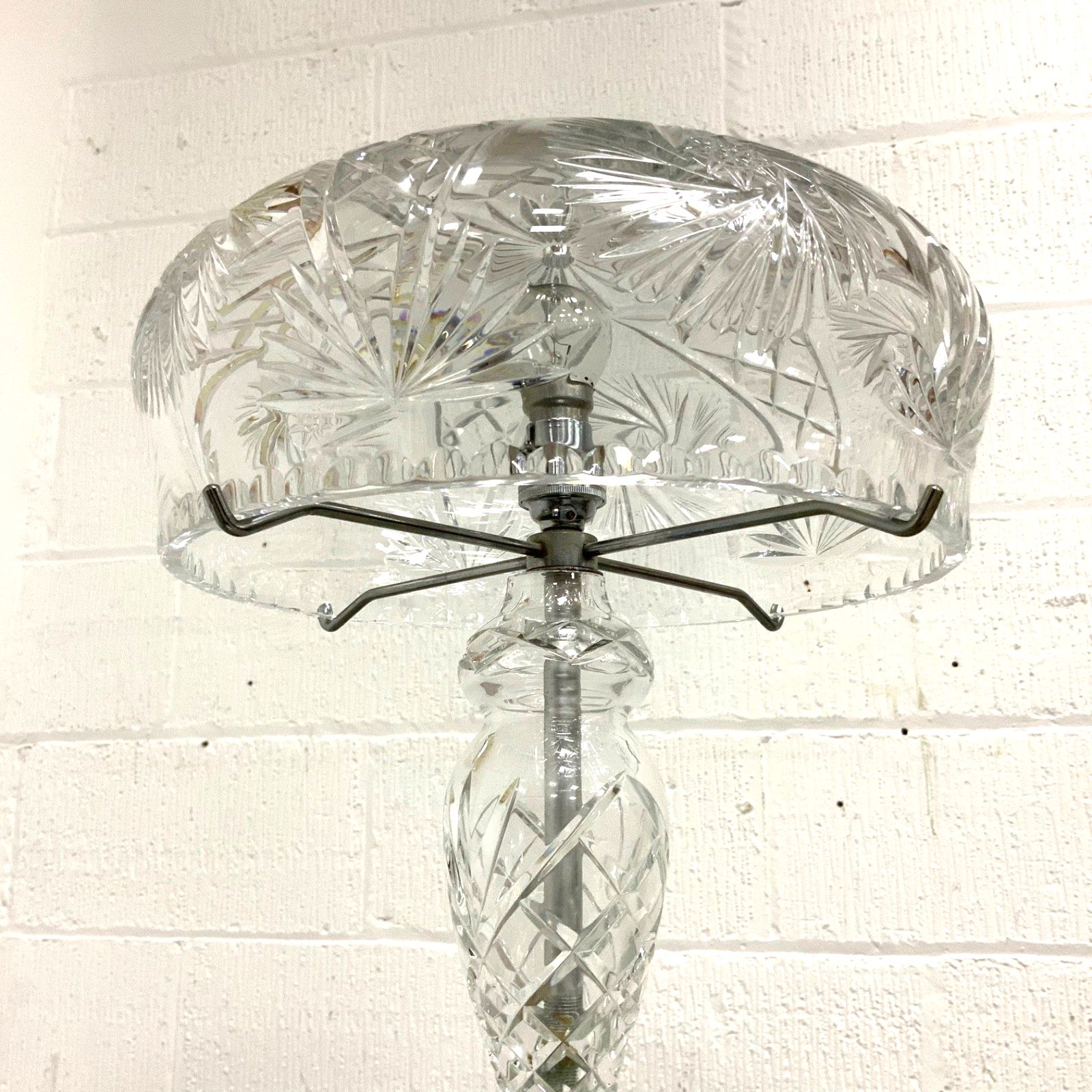 An Original 1920's 1930’s Art Deco Bohemian Crystal Cut Glass Table Lamp photo for sale