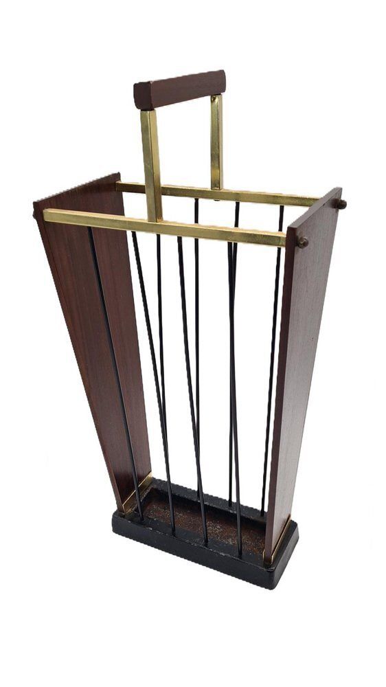 Vintage German Umbrella Stand In Dark Wood, 1960s