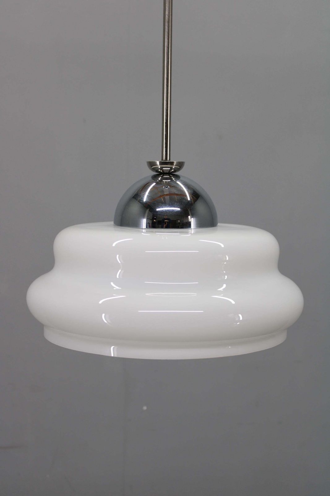 Italian Mid Century Glass Pendant Lamp Chrome Ceiling Light 1960s photo for sale