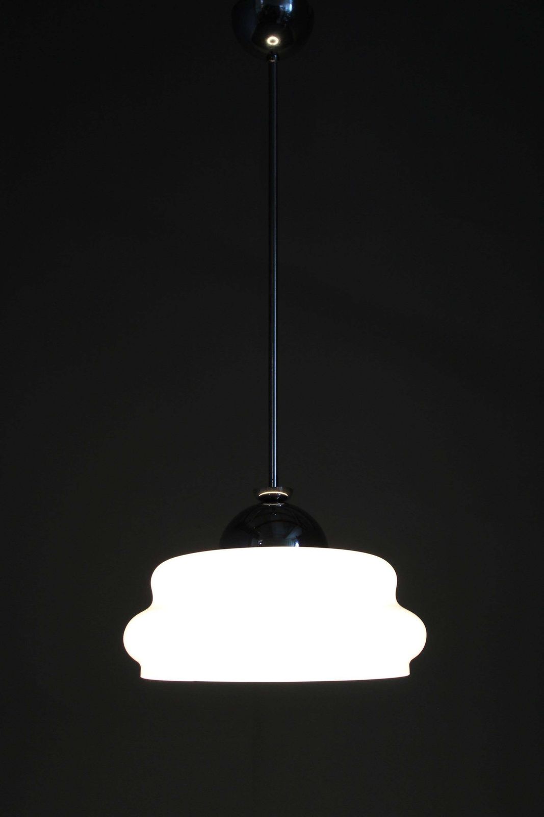 photo furniture Italian Mid Century Glass Pendant Lamp Chrome Ceiling Light 1960s