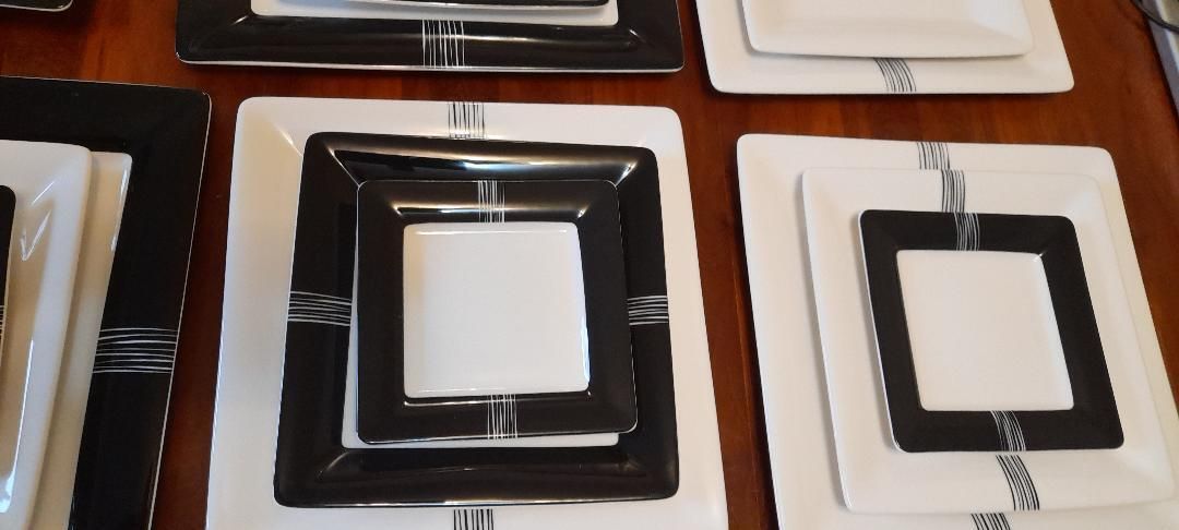 Villeroy & Boch Corpo Corpe Black White Lines Square Plates Bowls Dinner Service photo buy