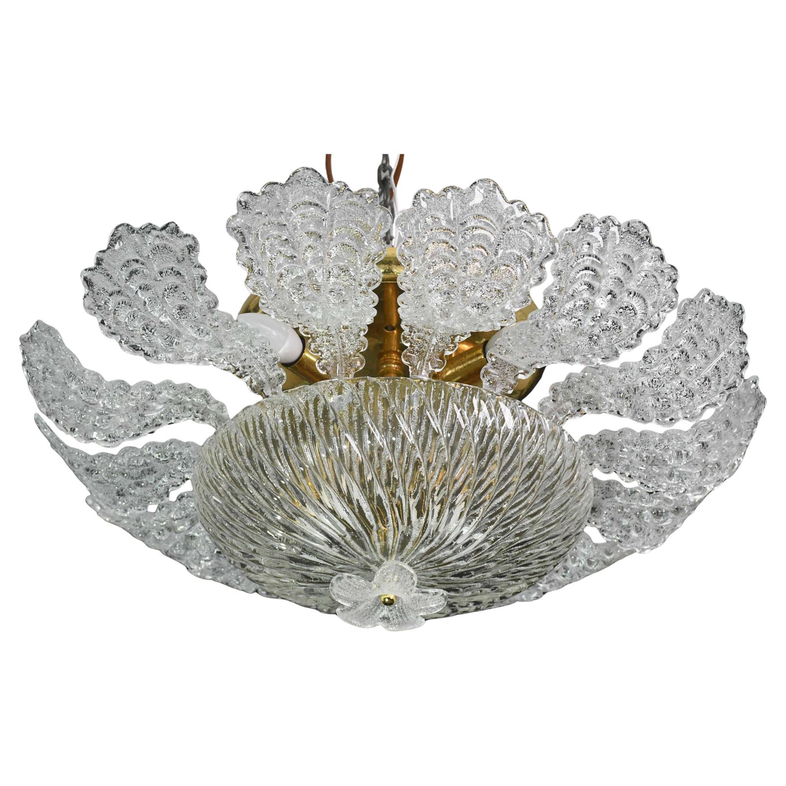 Lovely Transparent Murano Glass Leave Ceiling Light Or Chandelier 1970s