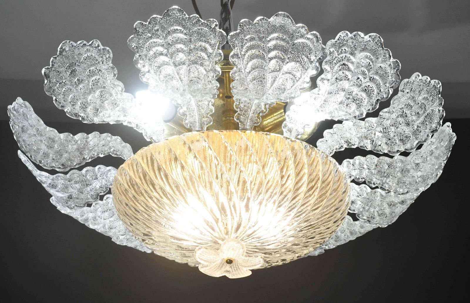 Lovely Transparent Murano Glass Leave Ceiling Light Or Chandelier 1970s photo furniture