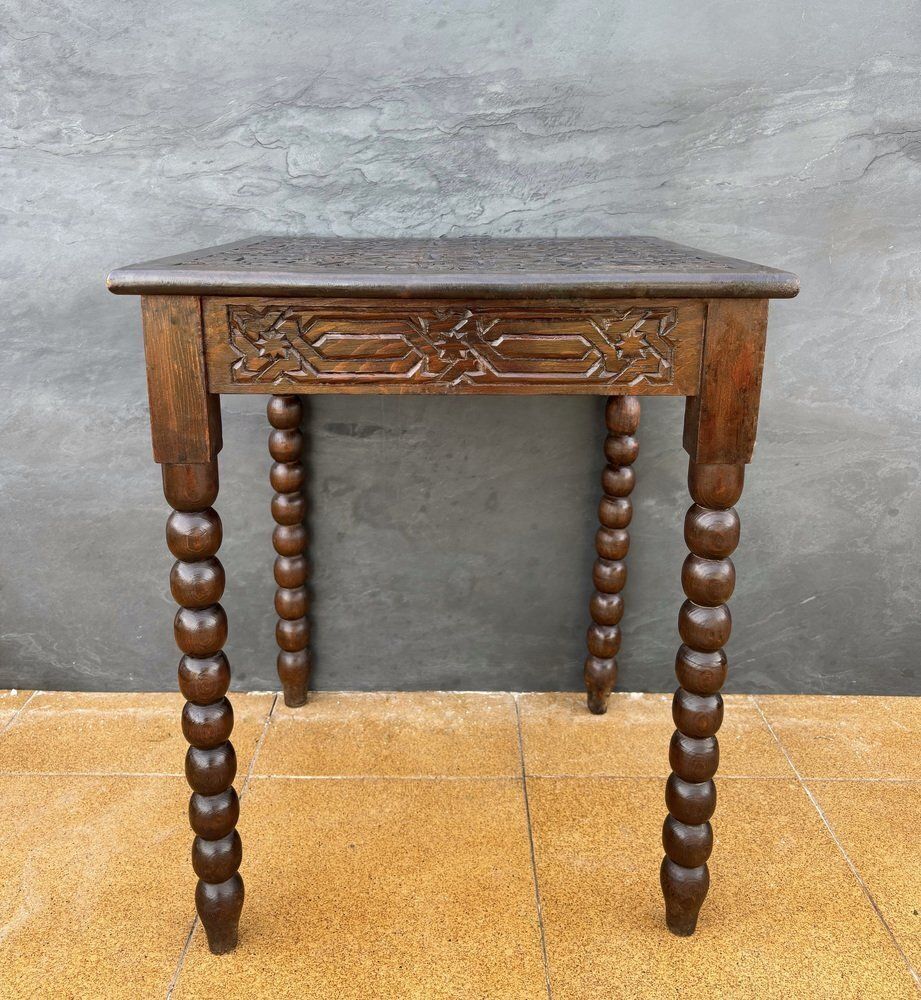 Spanish Barley Twist Side Table With Geometric Carved Top, 1930s photo 1727.0