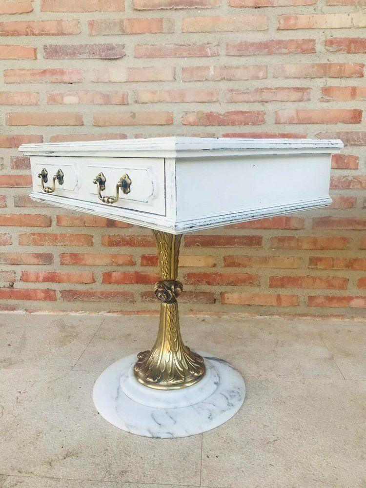 Neoclassical Side Tables With Drawers And Marble Bases, 1950, Set Of 2 photo vinterior