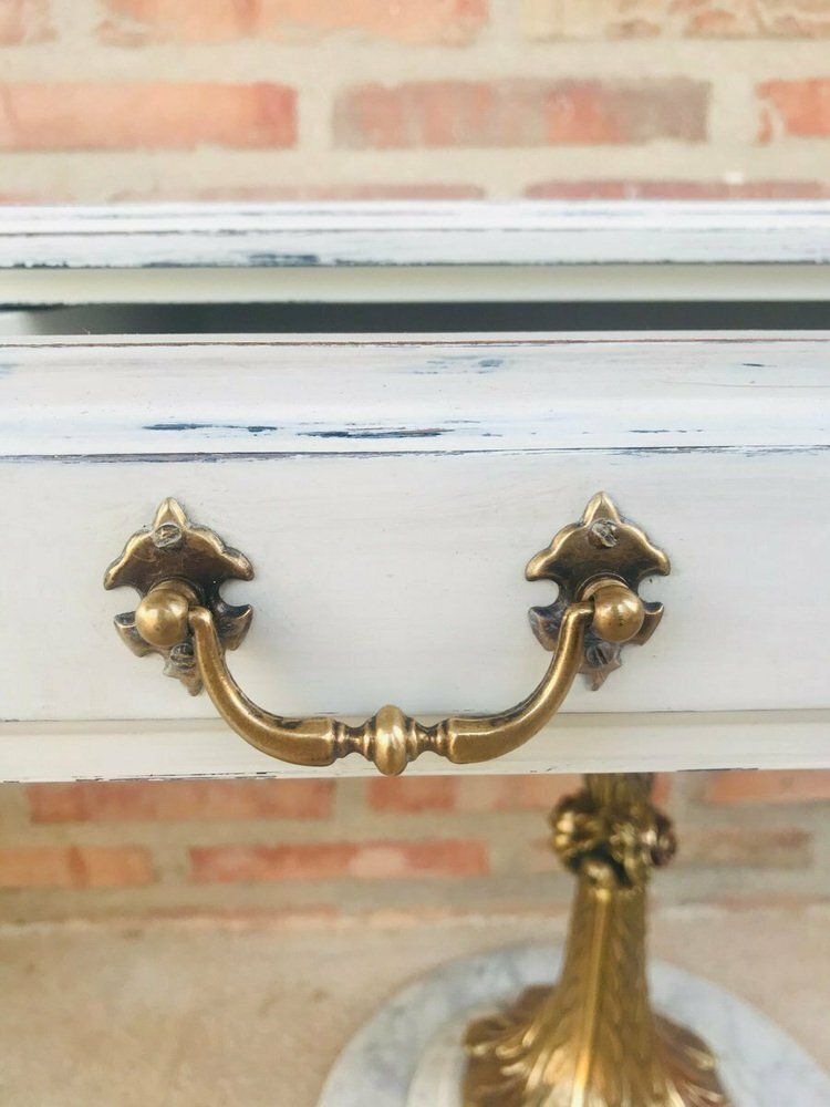 Furniture Neoclassical Side Tables With Drawers And Marble Bases, 1950, Set Of 2 photo