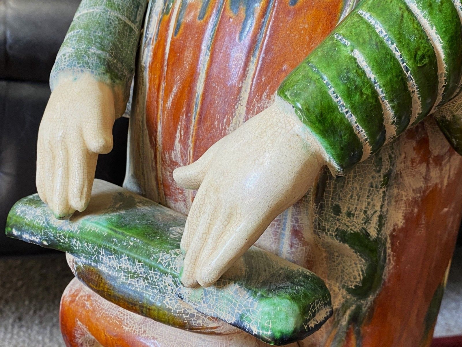 Pair 1930s Sancai Glazed Chinese Pottery Sculptures Tang Dynasty Style Musicians photo vintage
