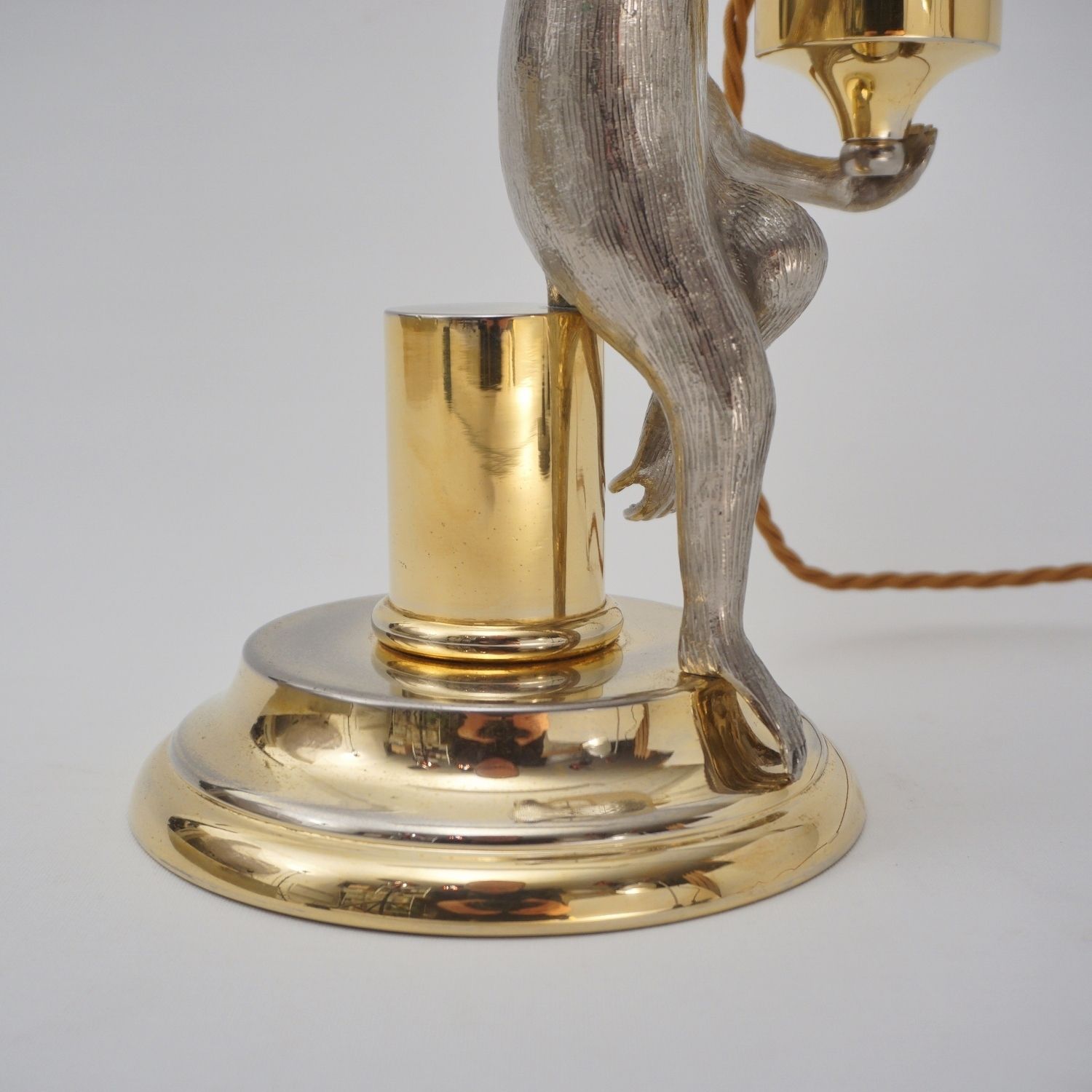 photo buy Monkey Vintage Surrealist Candlestick Table Lamp By Hauy Pouigo, Signed, In Silver Plated Bronze & Brass, 1970`s Ca, Italian