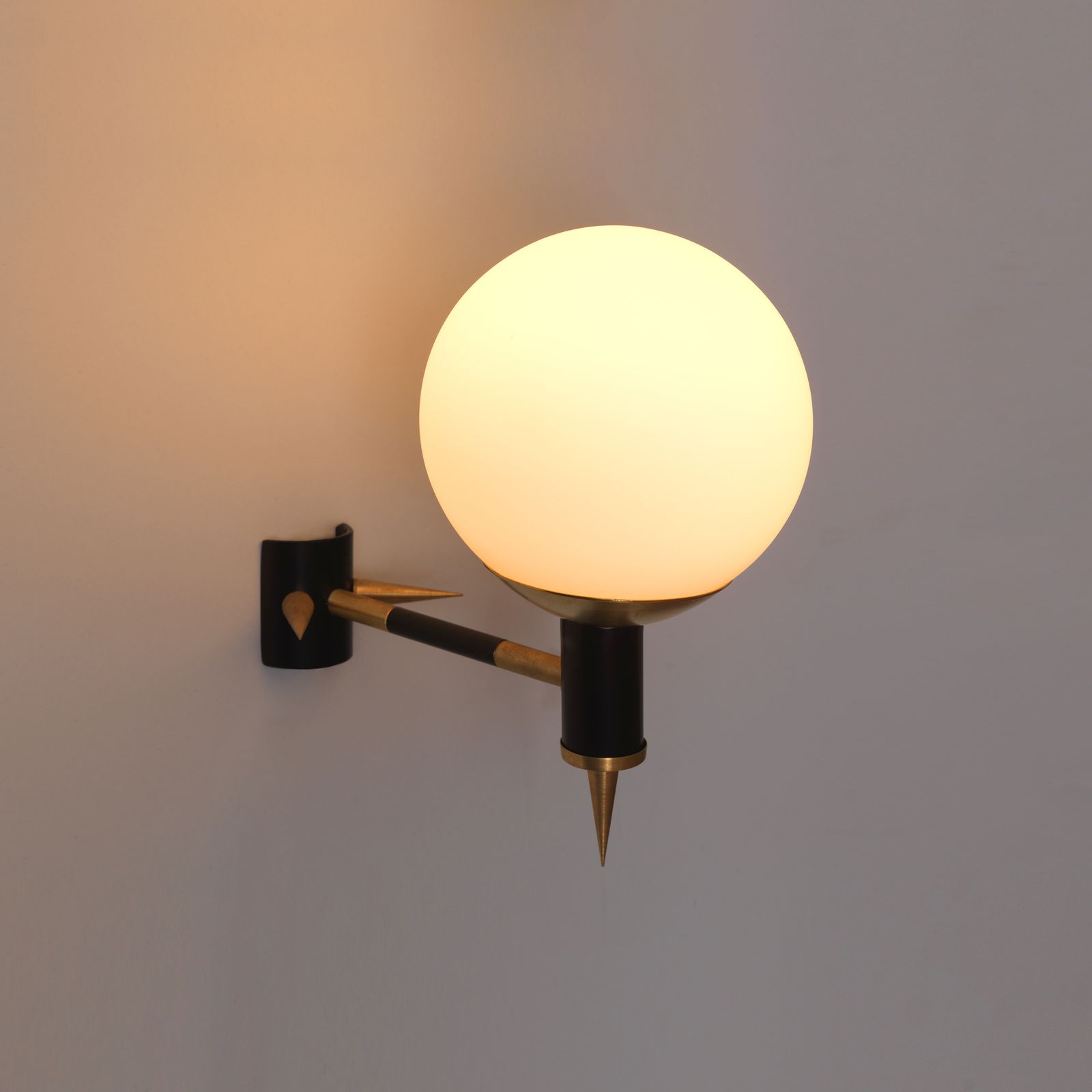 photo for sale 2 X Maison Arlus Manner Wall Lights 1960s Original Design Vintage Sconces Brass Glass
