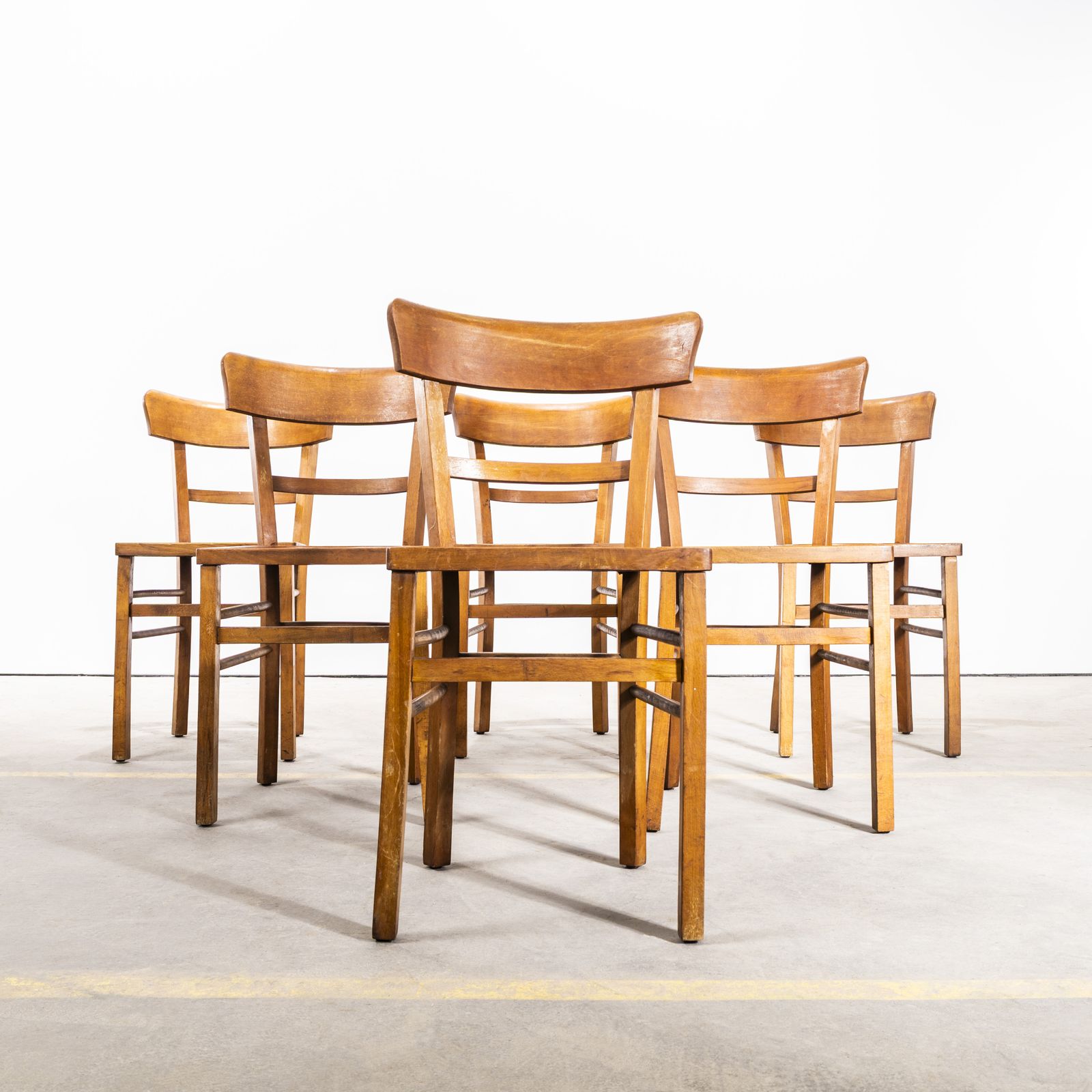 1950's Simple Warm Oak Bentwood Café Chairs   Set Of Four photo furniture