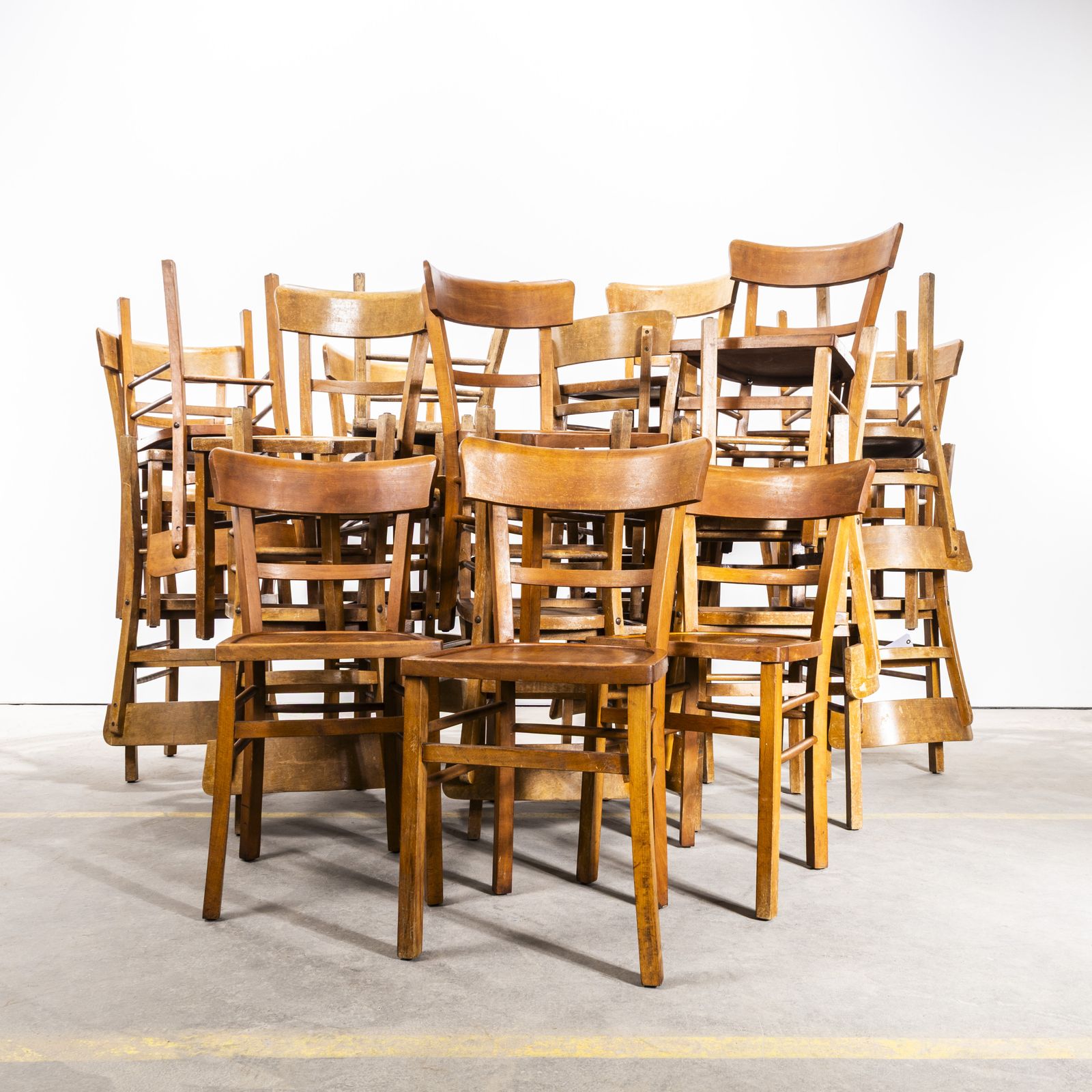1950's Simple Warm Oak Bentwood Café Chairs   Set Of Four photo Furniture