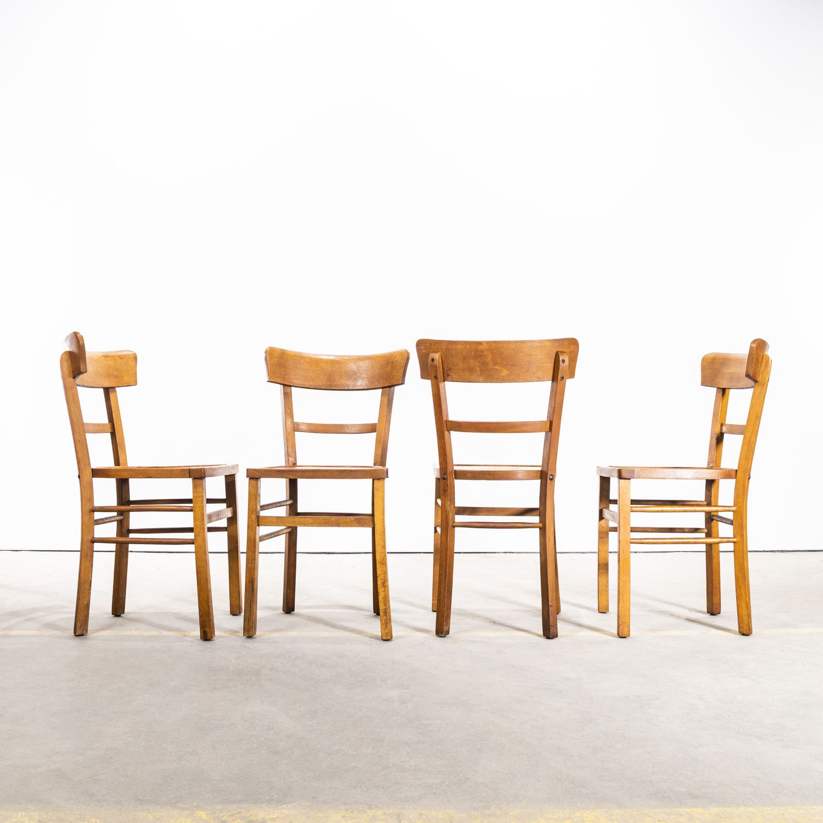 1950's Simple Warm Oak Bentwood Café Chairs   Set Of Four photo 540.0