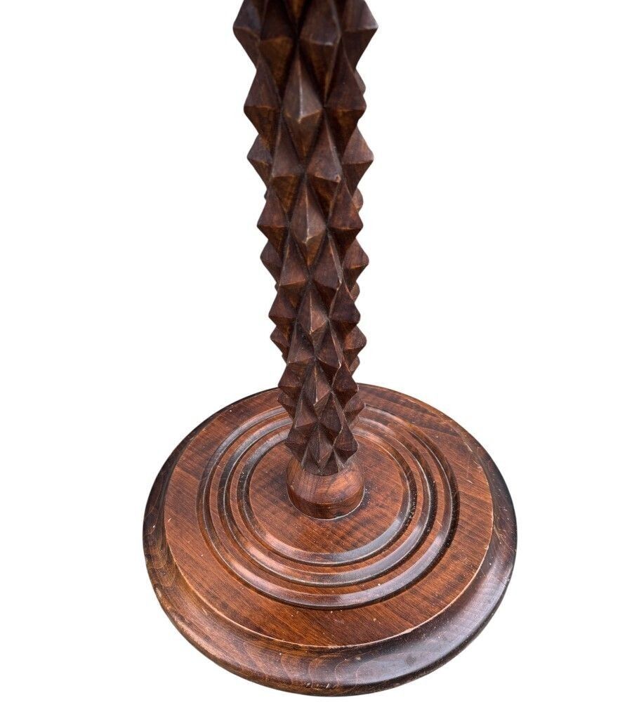 photo for sale An Unusual French 1940s Brutalist Oak Floor Lamp Attributed To Charles Dudouyt