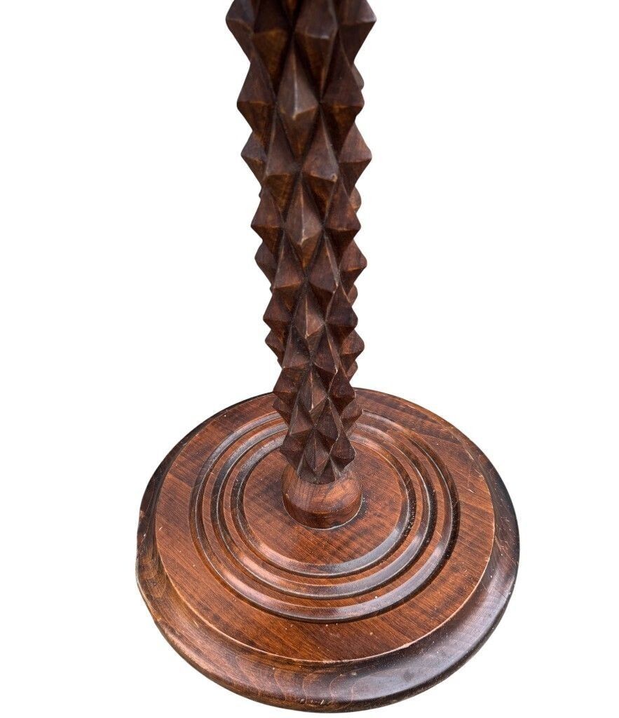 photo buy An Unusual French 1940s Brutalist Oak Floor Lamp Attributed To Charles Dudouyt