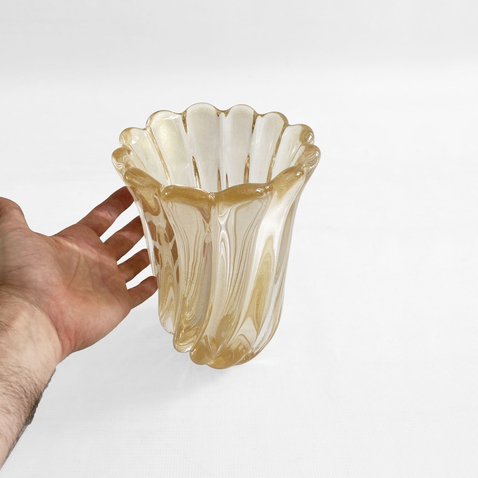 1980s Archimede Seguso Murano Glass Vase, Signed Gold Italian Art Deco photo 2450.0