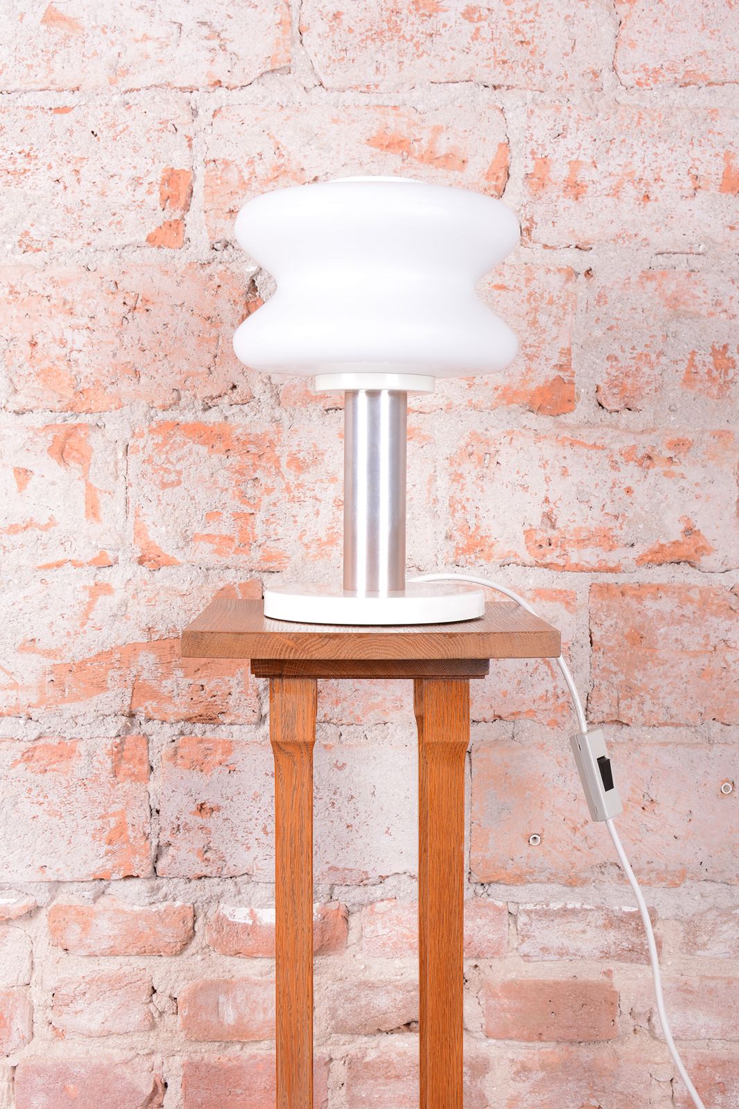 Restored Mid Century Table Lamp, By Napako, Aluminium, Milk Glass, Czech, 1960s photo furniture