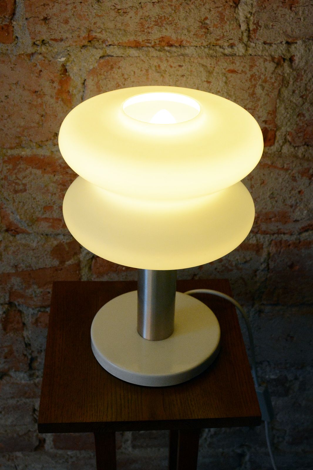 Restored Mid Century Table Lamp, By Napako, Aluminium, Milk Glass, Czech, 1960s photo buy