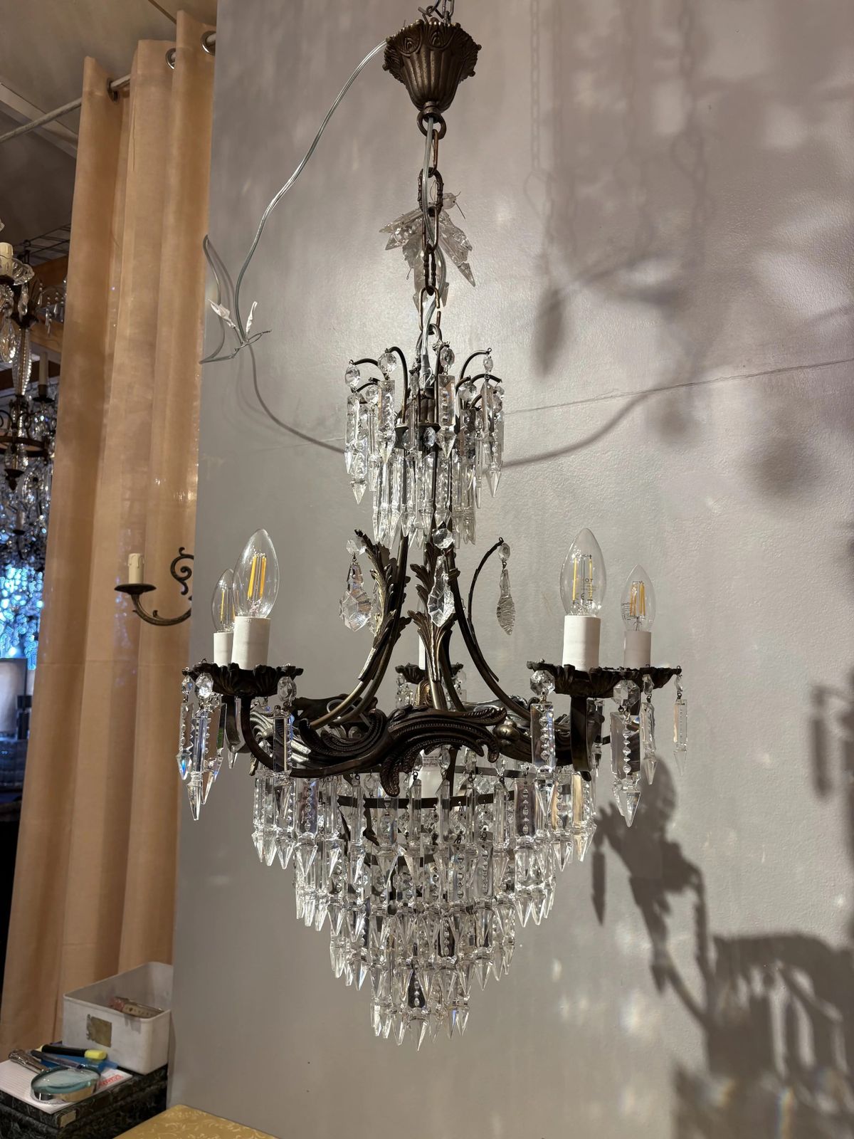 Antique Crystal Empire Style Italian Chandelier, 1950s photo 2639.0