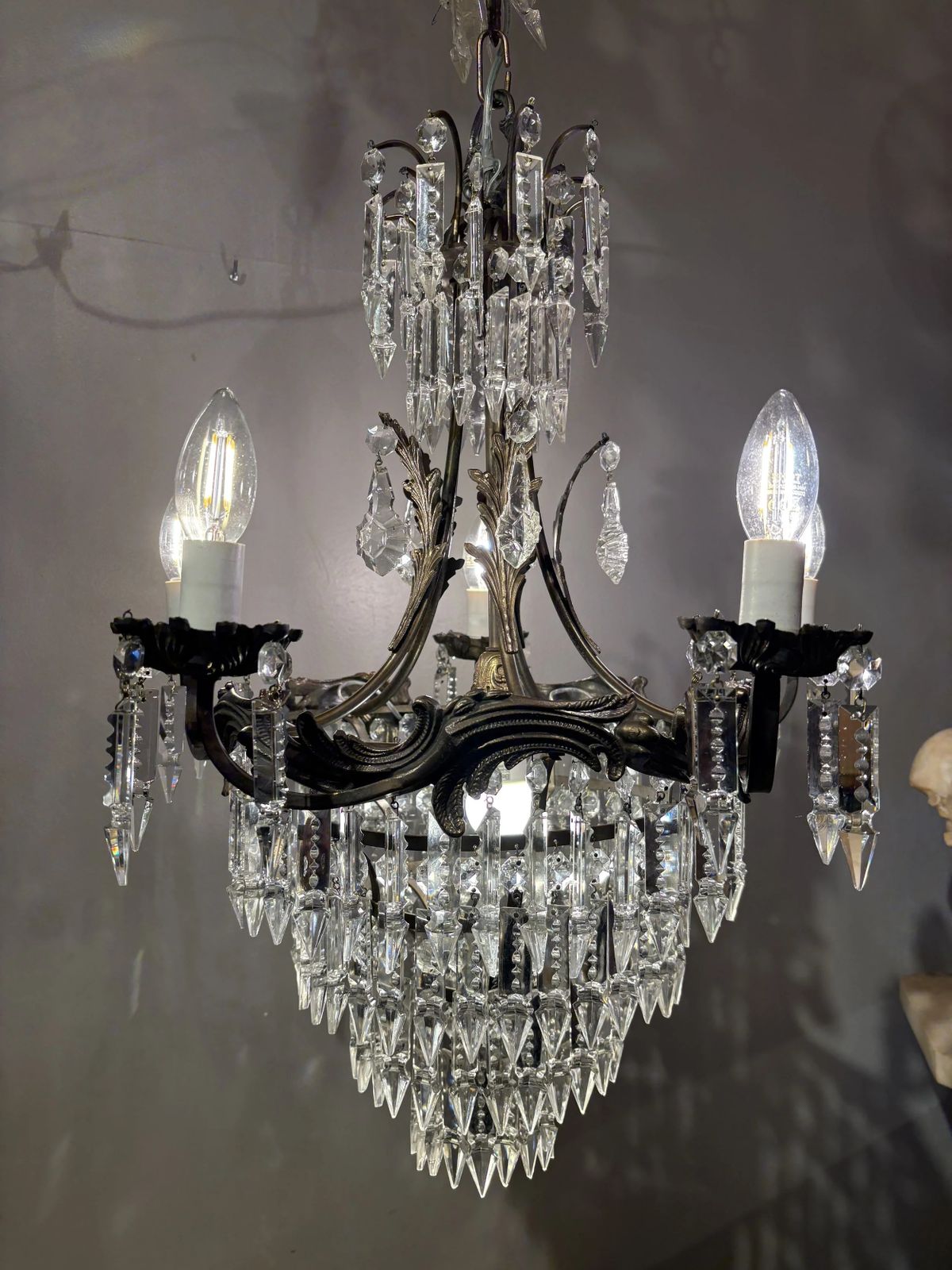 photo for sale Antique Crystal Empire Style Italian Chandelier, 1950s