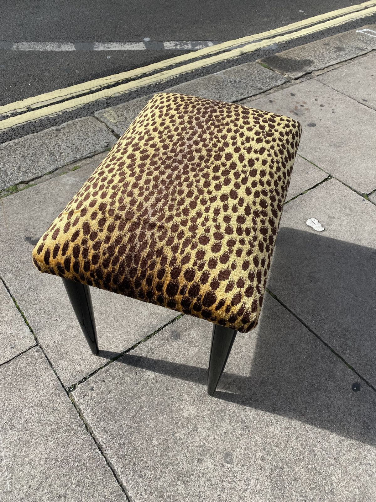 Paolo Buffa 1950s Italian Ebonized Stool In Jim Thompson Silk Cheetah Velvet Animal Midcentury Modern Restored And Upholstered photo for sale