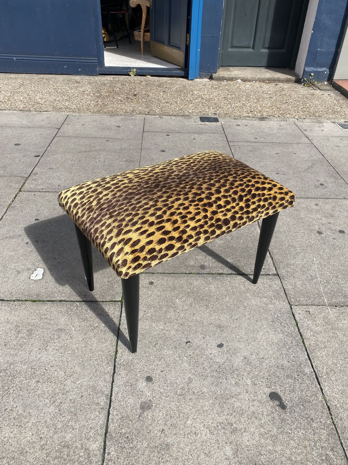 Paolo Buffa 1950s Italian Ebonized Stool In Jim Thompson Silk Cheetah Velvet Animal Midcentury Modern Restored And Upholstered photo Furniture