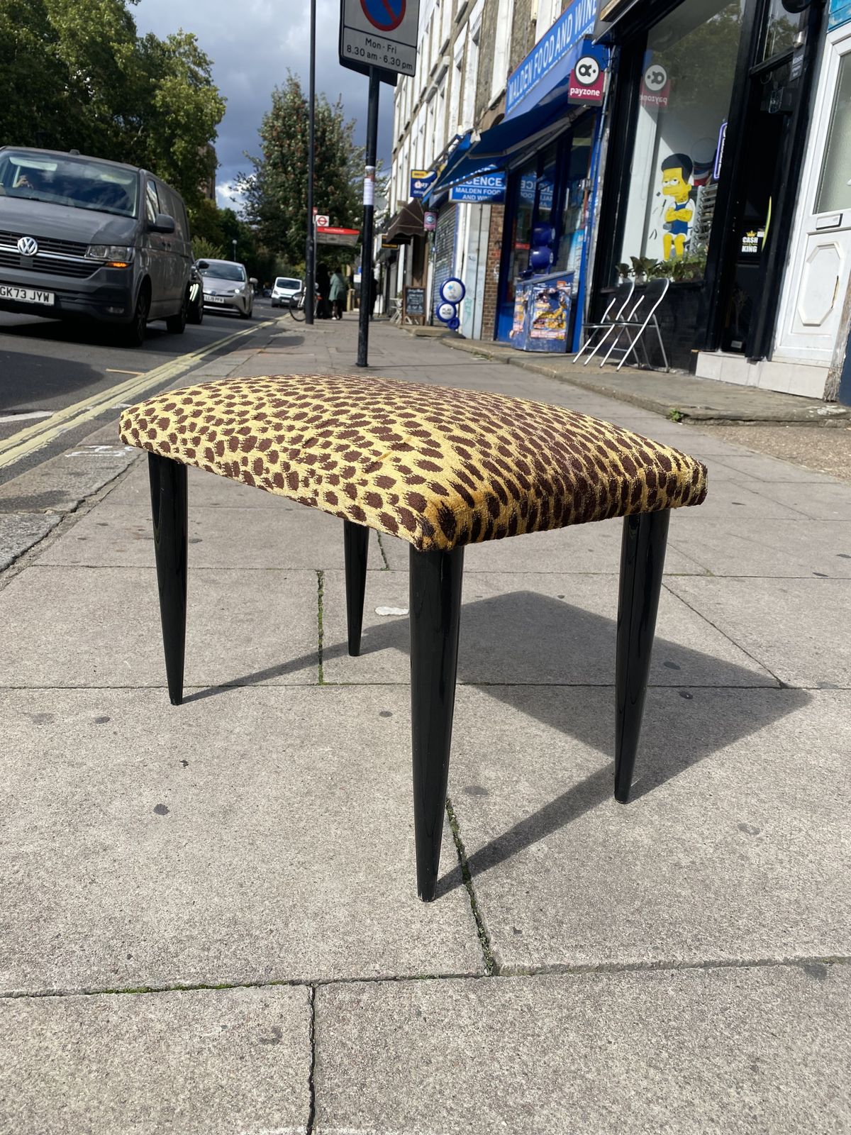 Paolo Buffa 1950s Italian Ebonized Stool In Jim Thompson Silk Cheetah Velvet Animal Midcentury Modern Restored And Upholstered photo buy