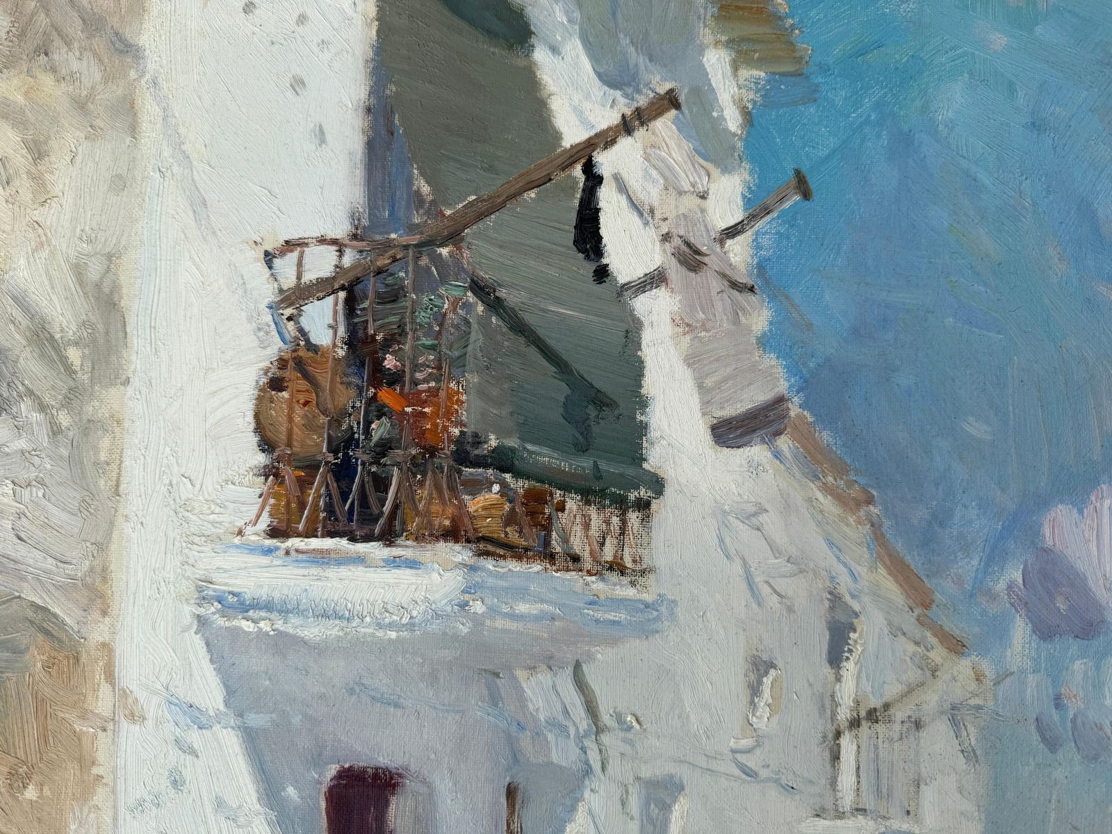 Ignacio Gil Sala Street In Ibiza With Children Spanish Seascape Oil On Canvas Painting C.1980 photo vinterior