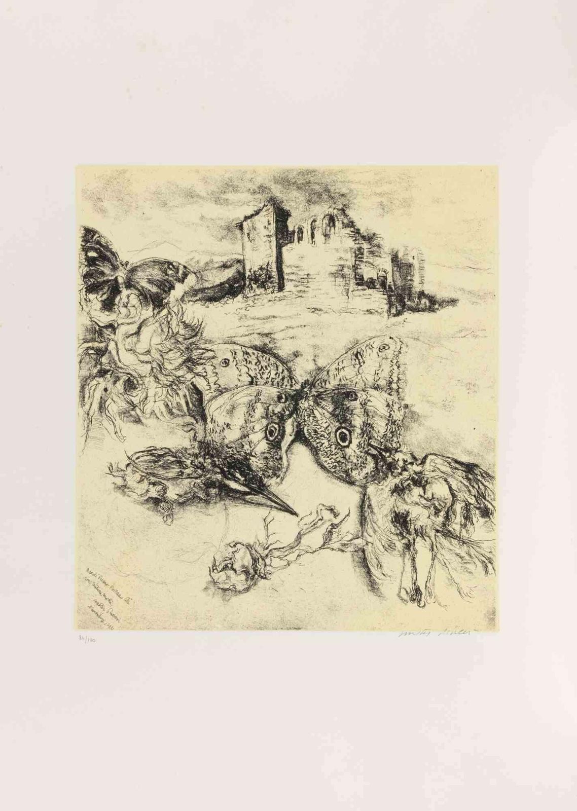 Walter Piacesi Ascoli Piceno: Fortezza Pia With Still Life   Etching By Walter Piacesi   1982 1982