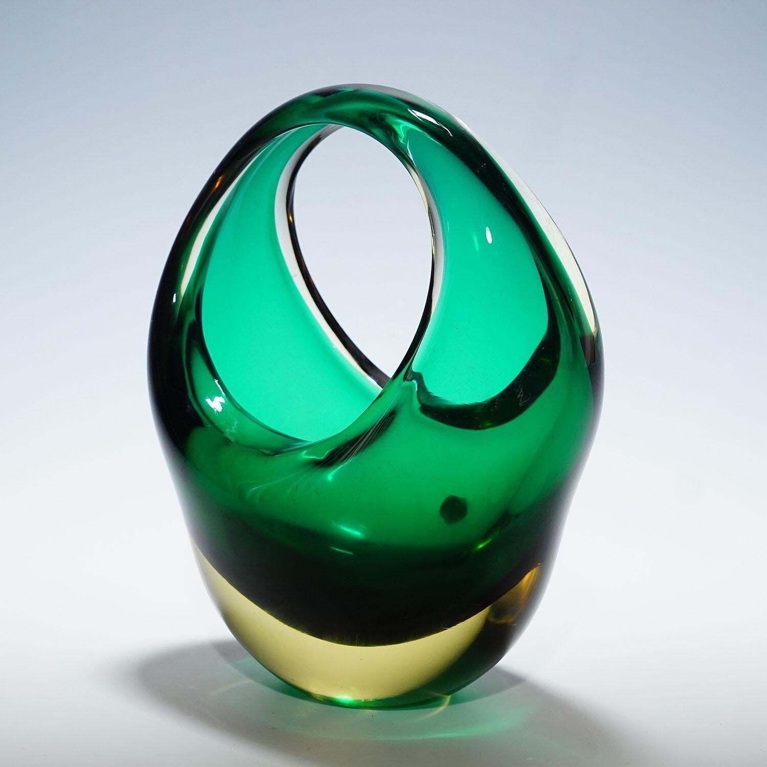 Bowl In Green Sommerso Glass, Flavio Poli For Seguso Murano 1950s photo vinterior